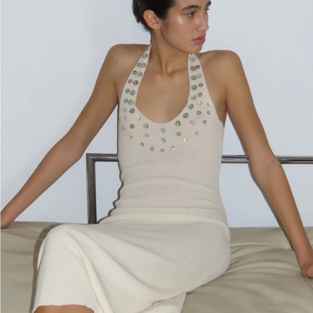Paloma Wool Beige Tulipe Midi Dress NWT size small - Picture 6 of 13